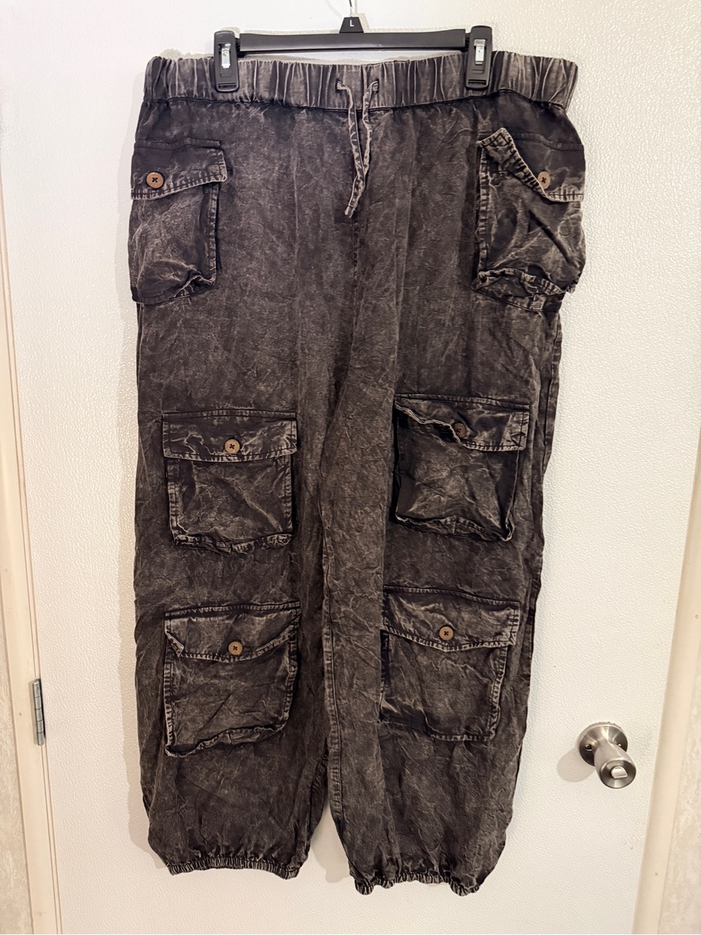 EARTHBOUND Wide-Leg Washed Black Cargo Jumpsuit Pants